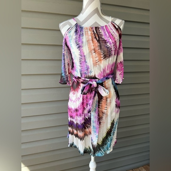 Anthropologie Dresses & Skirts - Anthropologie Pinkerton Multicolor Cold Shoulder Sheer Silk Sz S